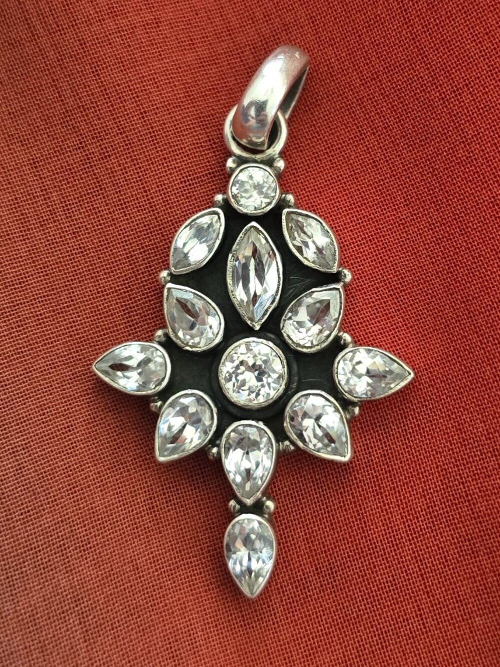 Vintage 925 Sterling Silver White Gemstone Statement Pendant